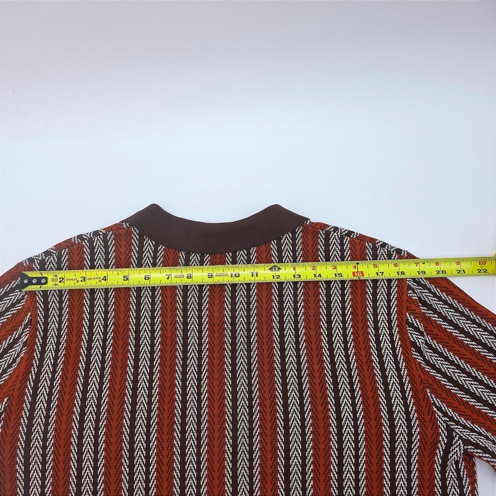 Vintage PJ Paul Jones‎ Men's Knit Polo Shirt Brown Orange White Stripe Size L - Picture 4 of 8